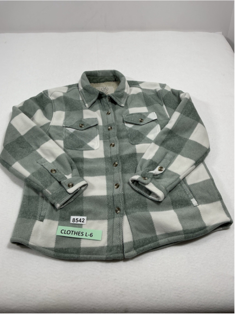 Womans Excellent Condition Sage Checkered Lined Shirt Jacket Large Green White